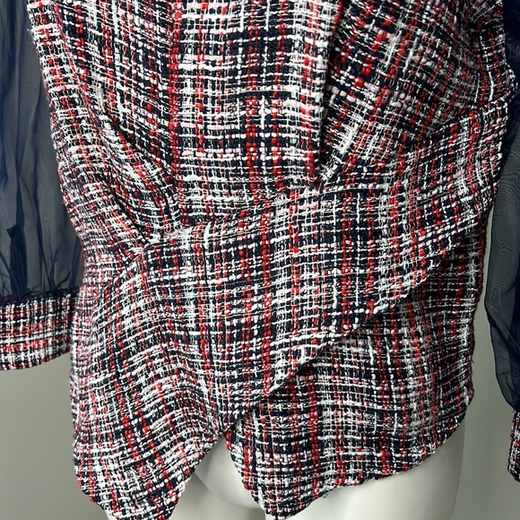 New Zara Tweed Organza Asymmetrical top size medium - Picture 6 of 13